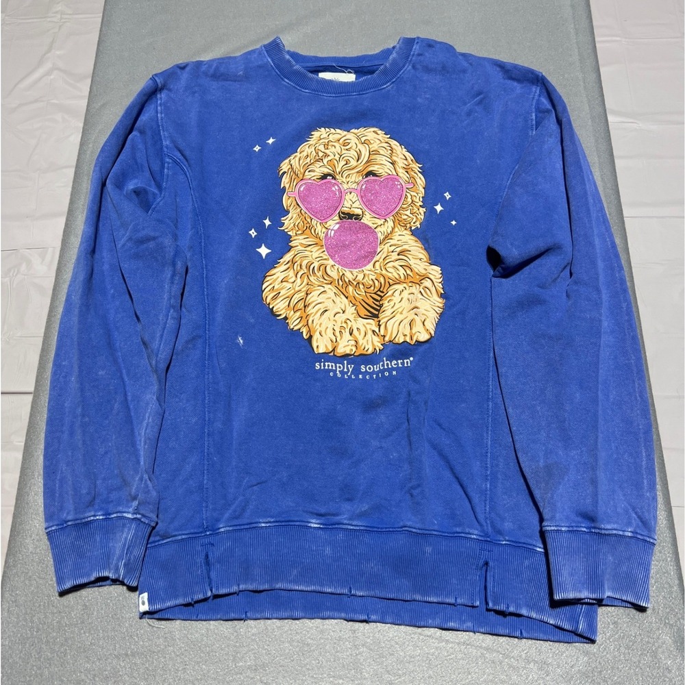 Simply Southern Blue Golden Doodle Puppy Heart Sunglasses Sweatshirt Large